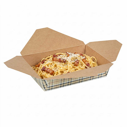 Bio Tek 49 oz Rectangle Plaid Paper #2 Bio Box Take Out Container - 8 1/2" x 6 1/4" x 2" - 200 count box