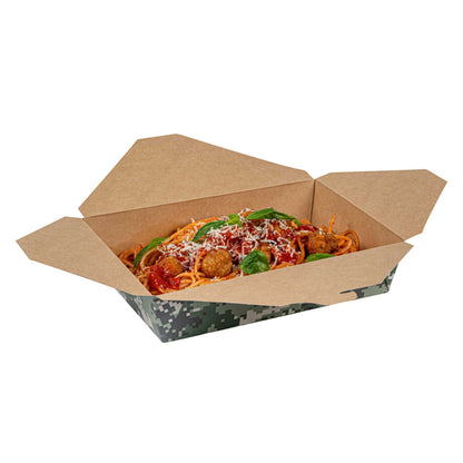 Bio Tek 49 oz Rectangle Camouflage Paper #2 Bio Box Take Out Container - 8 1/2" x 6 1/4" x 2" - 200 count box