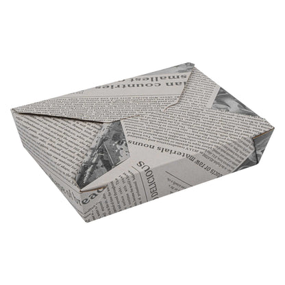 Bio Tek 49 oz Rectangle Newsprint Paper Bio Box Take Out Container - 8 1/2" x 6 1/4" x 2" - 50 count box