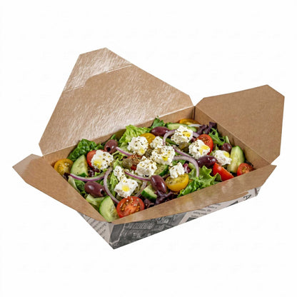 Bio Tek 49 oz Rectangle Newsprint Paper Bio Box Take Out Container - 8 1/2" x 6 1/4" x 2" - 50 count box