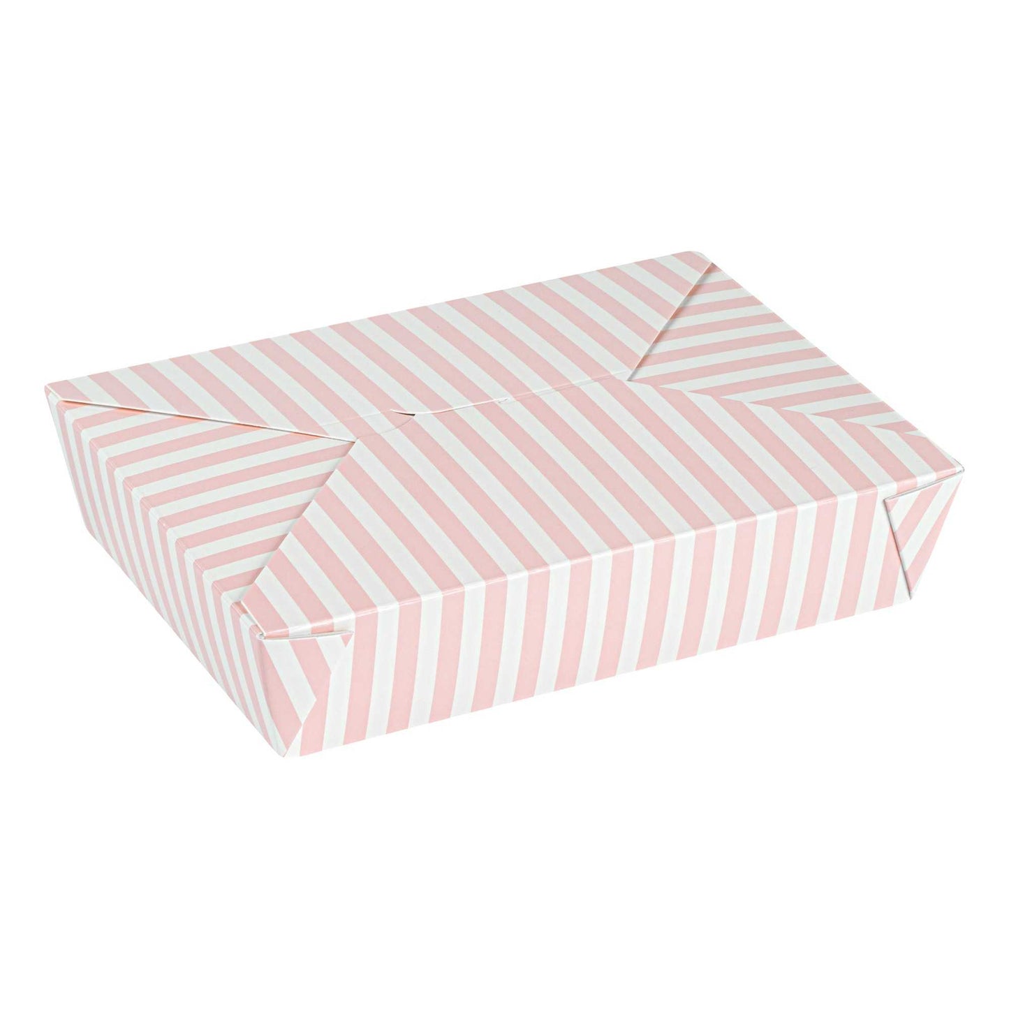 Bio Tek 49 oz Rectangle Pink and White Stripe Paper #2 Bio Box Take Out Container - 8 1/2" x 6 1/4" x 2" -50 count box