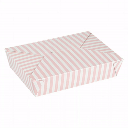Bio Tek 49 oz Rectangle Pink and White Stripe Paper #2 Bio Box Take Out Container - 8 1/2" x 6 1/4" x 2" -50 count box