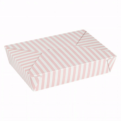 Bio Tek 49 oz Rectangle Pink and White Stripe Paper #2 Bio Box Take Out Container - 8 1/2" x 6 1/4" x 2" -50 count box