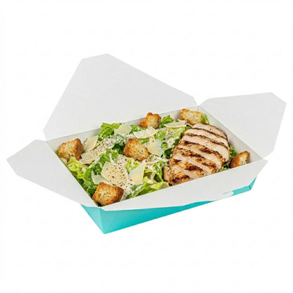 Bio Tek 49 oz Rectangle Turquoise Paper #2 Bio Box Take Out Container - 8 1/2" x 6 1/4" x 2" -50 count box