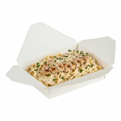 Bio Tek 49 oz Rectangle White Paper #2 Bio Box Take Out Container - 8 1/2" x 6 1/4" x 2" - 50 count box
