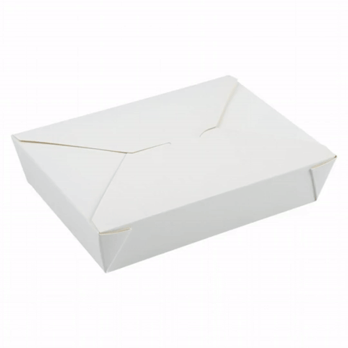 Bio Tek 49 oz Rectangle White Paper #2 Bio Box Take Out Container - 8 1/2" x 6 1/4" x 2" - 50 count box