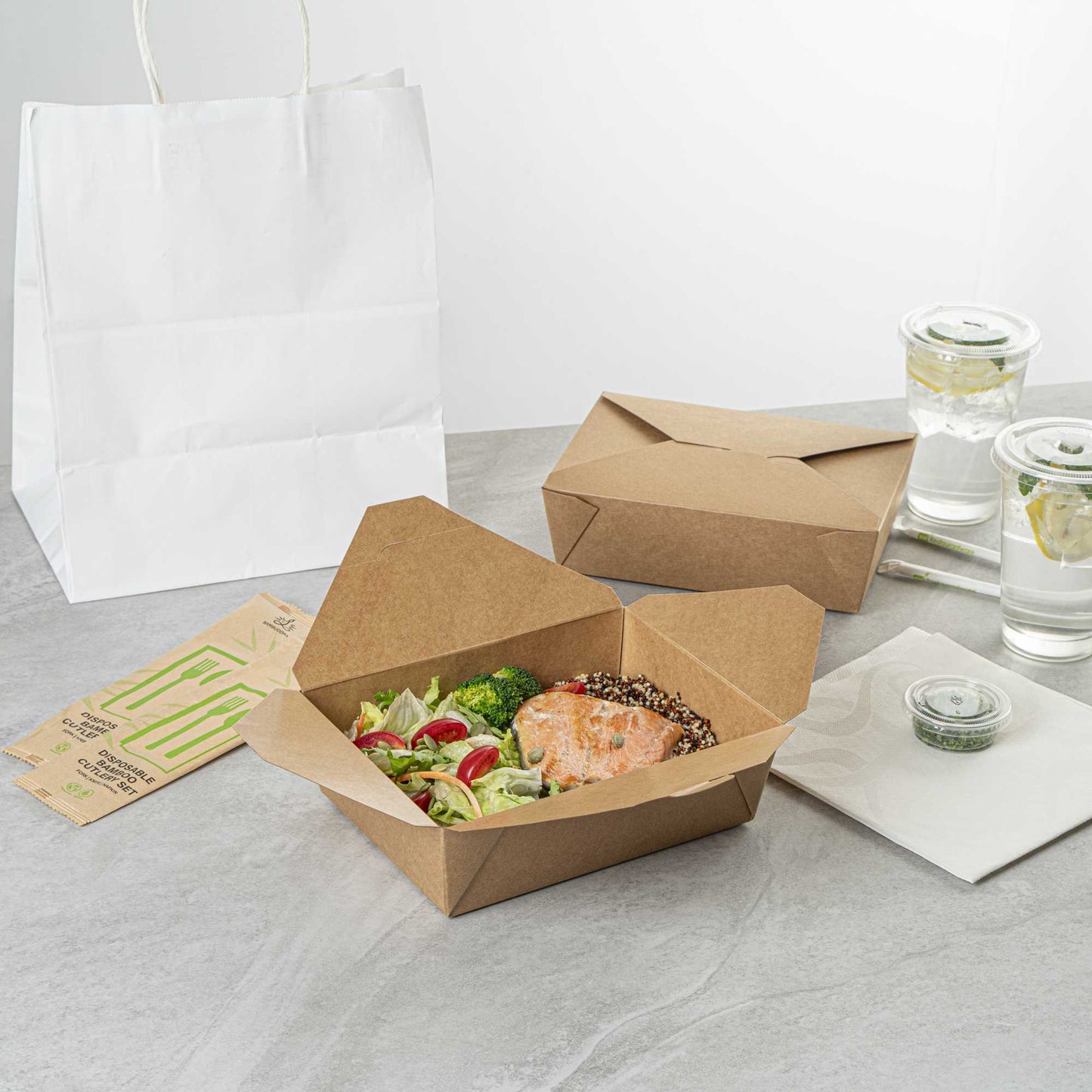 Bio Tek 71 oz Rectangle Kraft Paper #3 Bio Box Take Out Container - 8 1/2" x 6 1/4" x 2 1/2" - 50 count box