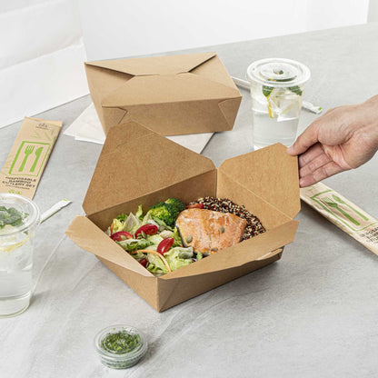 Bio Tek 71 oz Rectangle Kraft Paper #3 Bio Box Take Out Container - 8 1/2" x 6 1/4" x 2 1/2" - 200 count box