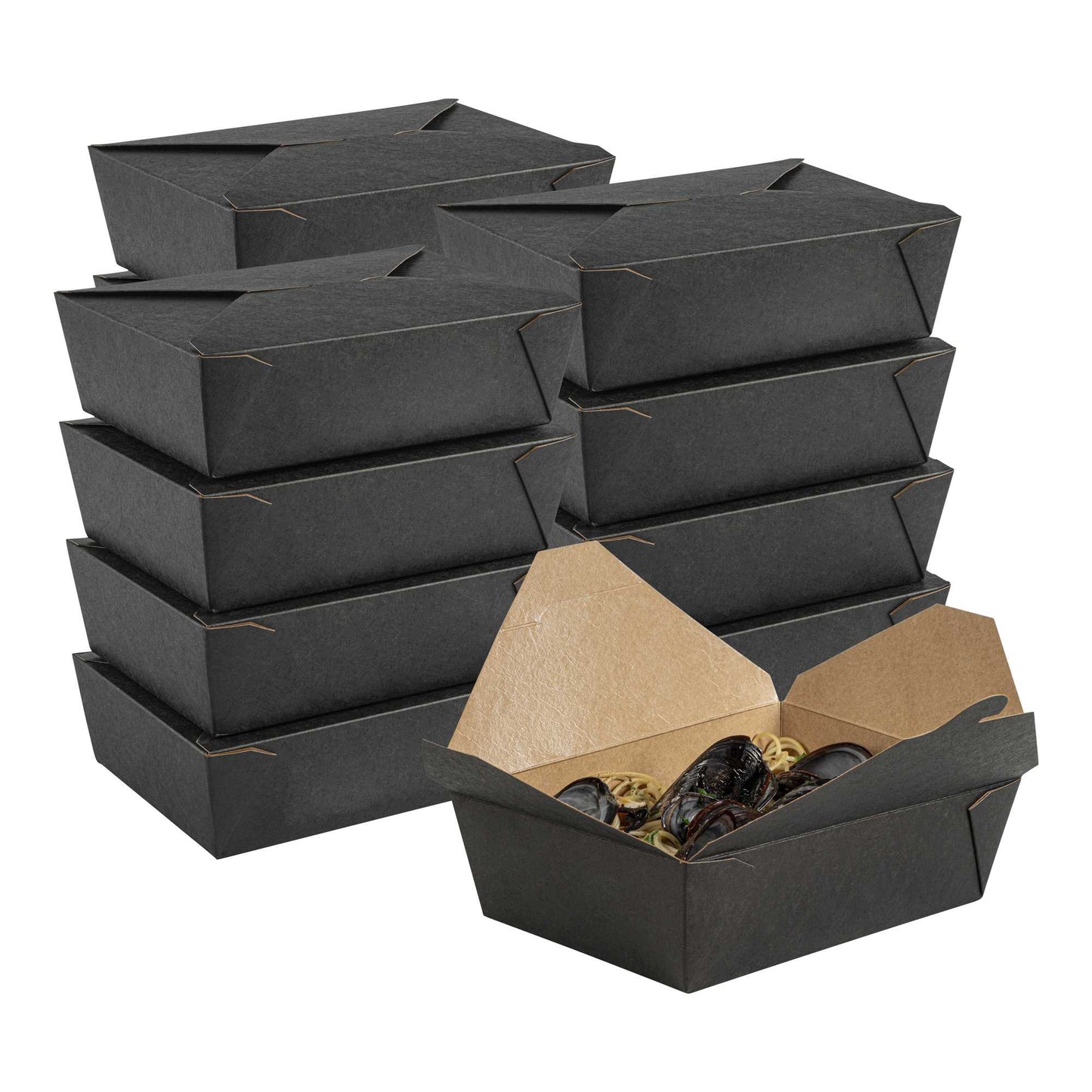 Bio Tek 71 oz Rectangle Black Paper #3 Bio Box Take Out Container - 8 1/2" x 6 1/4" x 2 1/2" - 50 count box