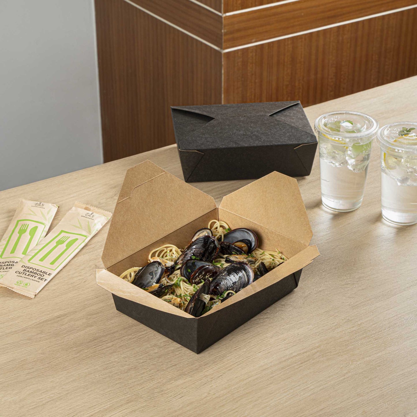 Bio Tek 71 oz Rectangle Black Paper #3 Bio Box Take Out Container - 8 1/2" x 6 1/4" x 2 1/2" - 50 count box