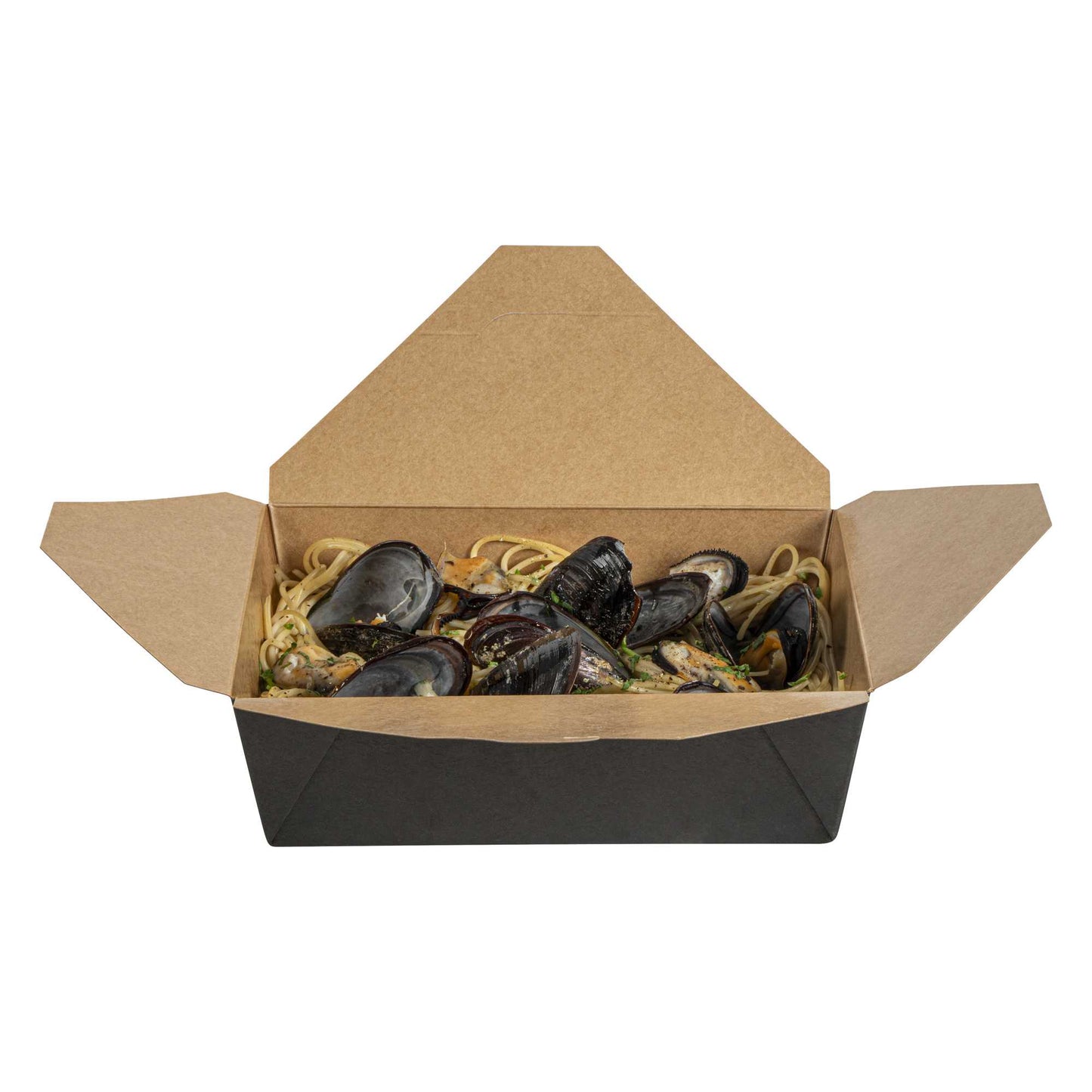 Bio Tek 71 oz Rectangle Black Paper #3 Bio Box Take Out Container - 8 1/2" x 6 1/4" x 2 1/2" - 50 count box