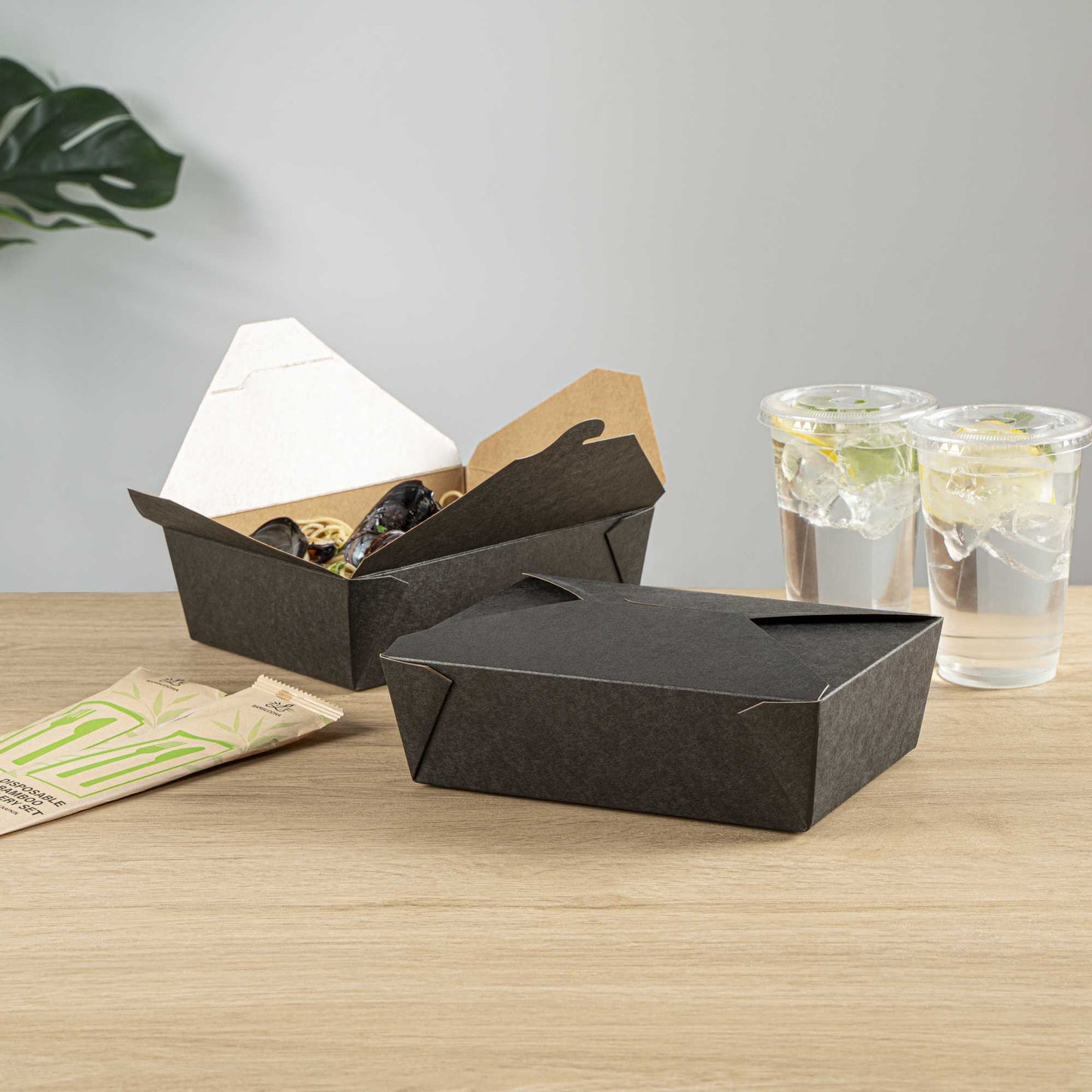 Bio Tek 71 oz Rectangle Black Paper #3 Bio Box Take Out Container - 8 1/2" x 6 1/4" x 2 1/2" - 200 count box