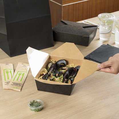 Bio Tek 71 oz Rectangle Black Paper #3 Bio Box Take Out Container - 8 1/2" x 6 1/4" x 2 1/2" - 200 count box