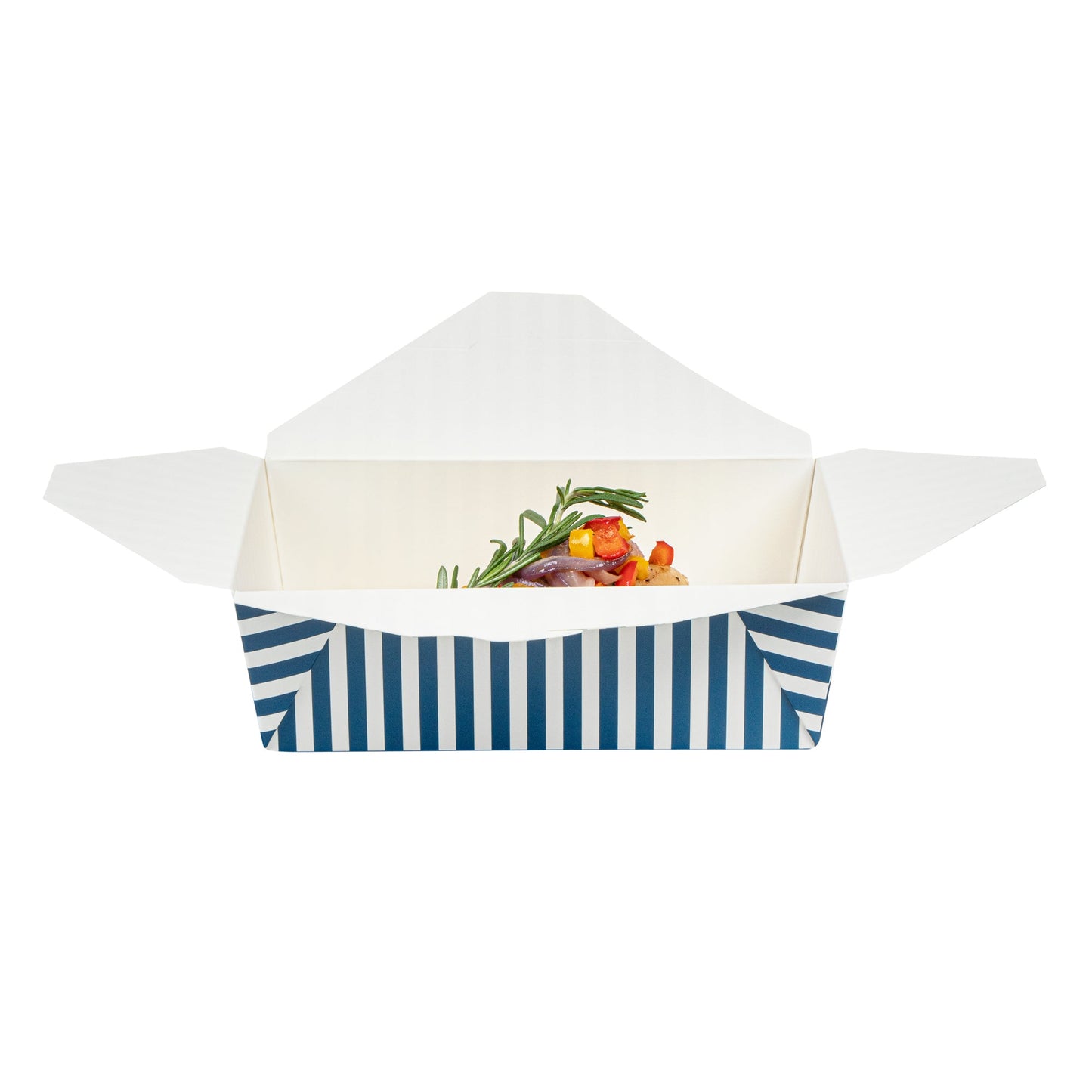 Bio Tek 71 oz Rectangle Blue and White Stripe Paper #3 Bio Box Take Out Container - 8 1/2" x 6 1/4" x 2 1/2" - 200 count box