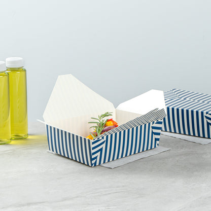 Bio Tek 71 oz Rectangle Blue and White Stripe Paper #3 Bio Box Take Out Container - 8 1/2" x 6 1/4" x 2 1/2" - 200 count box