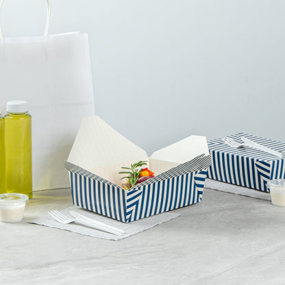 Bio Tek 71 oz Rectangle Blue and White Stripe Paper #3 Bio Box Take Out Container - 8 1/2" x 6 1/4" x 2 1/2" - 200 count box