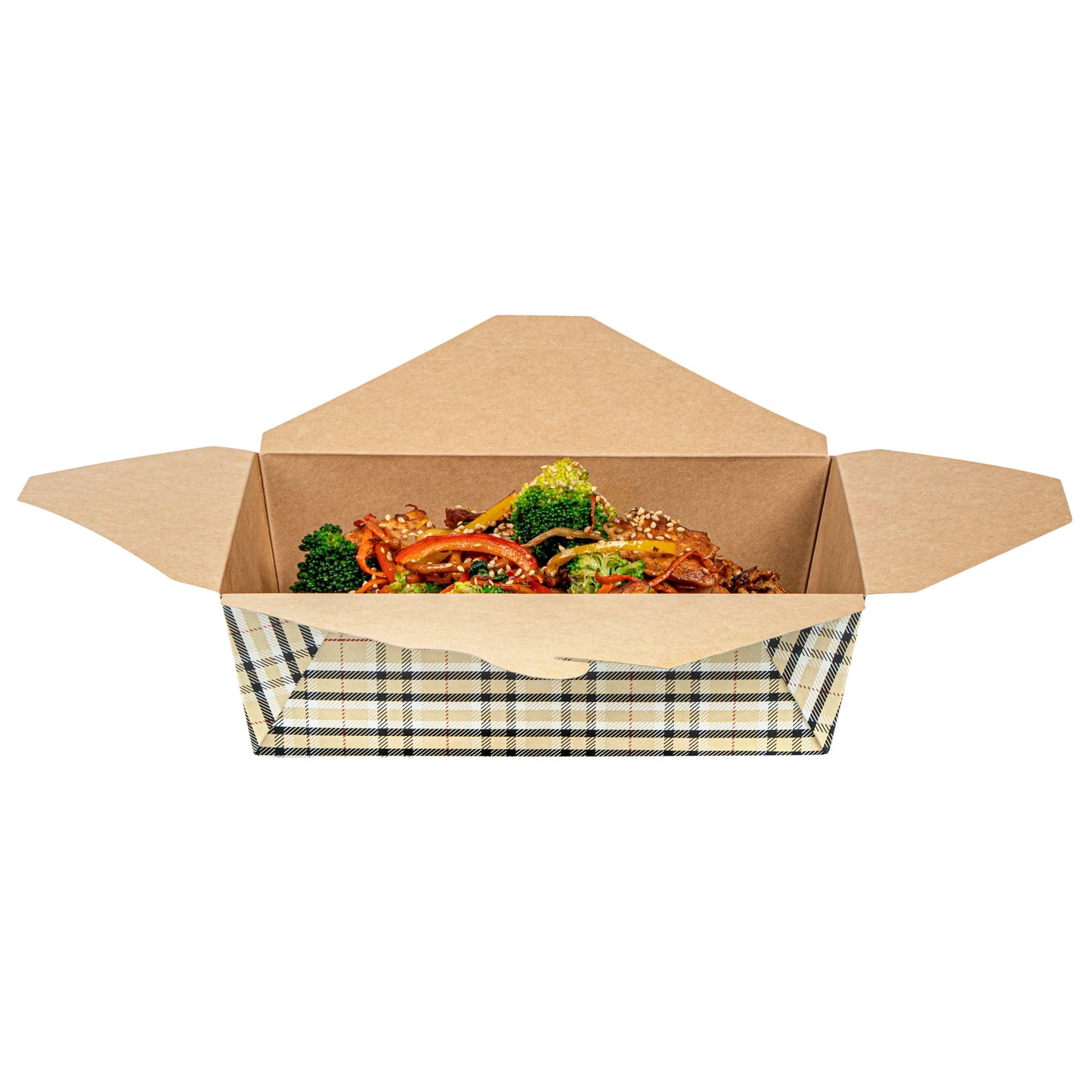 Bio Tek 71 oz Rectangle Plaid Paper #3 Bio Box Take Out Container - 8 1/2" x 6 1/4" x 2 1/2" -50 count box