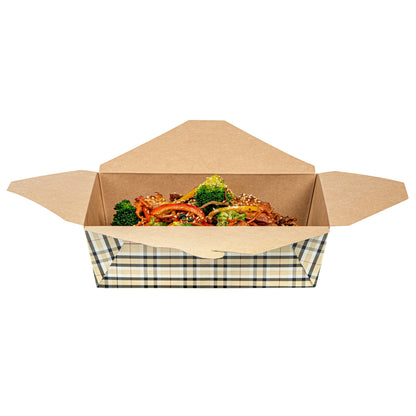Bio Tek 71 oz Rectangle Plaid Paper #3 Bio Box Take Out Container - 8 1/2" x 6 1/4" x 2 1/2" -50 count box