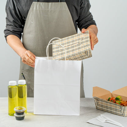 Bio Tek 71 oz Rectangle Plaid Paper #3 Bio Box Take Out Container - 8 1/2" x 6 1/4" x 2 1/2" -50 count box