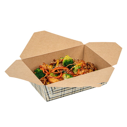 Bio Tek 71 oz Rectangle Plaid Paper #3 Bio Box Take Out Container - 8 1/2" x 6 1/4" x 2 1/2" - 200 count box