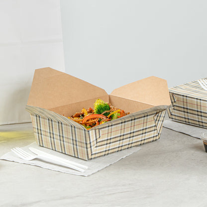 Bio Tek 71 oz Rectangle Plaid Paper #3 Bio Box Take Out Container - 8 1/2" x 6 1/4" x 2 1/2" - 200 count box