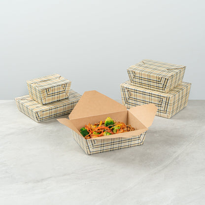 Bio Tek 71 oz Rectangle Plaid Paper #3 Bio Box Take Out Container - 8 1/2" x 6 1/4" x 2 1/2" - 200 count box