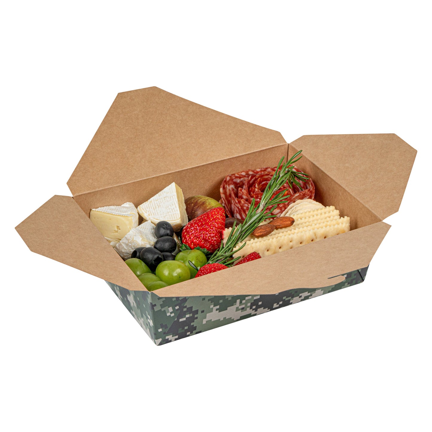 Bio Tek 71 oz Rectangle Camouflage Paper #3 Bio Box Take Out Container - 8 1/2" x 6 1/4" x 2 1/2" - 200 count box