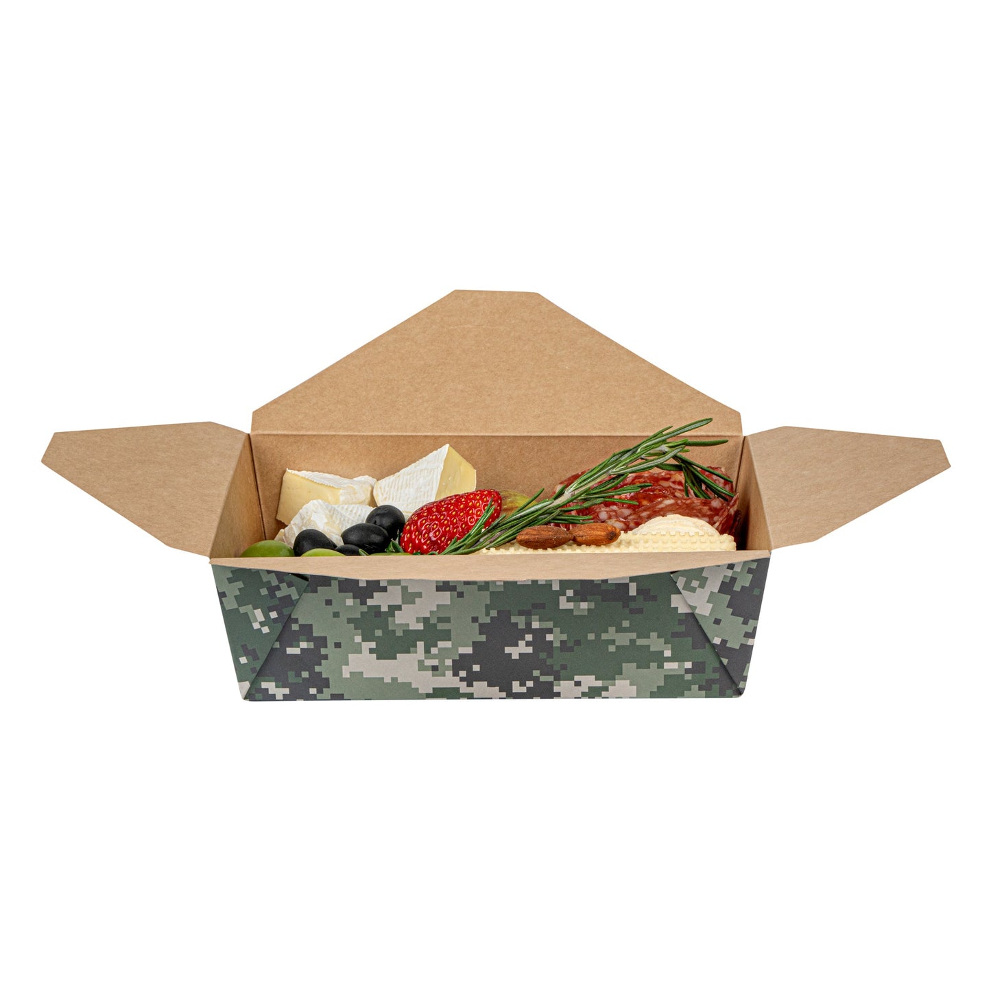 Bio Tek 71 oz Rectangle Camouflage Paper #3 Bio Box Take Out Container - 8 1/2" x 6 1/4" x 2 1/2" - 200 count box