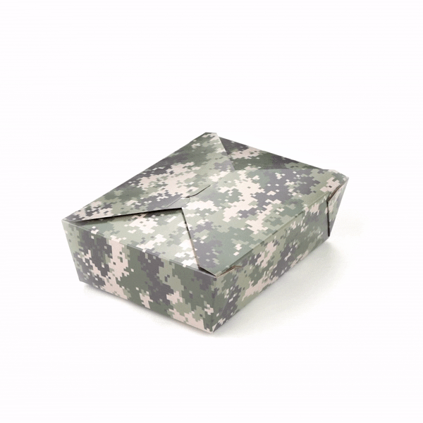 Bio Tek 71 oz Rectangle Camouflage Paper #3 Bio Box Take Out Container - 8 1/2" x 6 1/4" x 2 1/2" - 200 count box