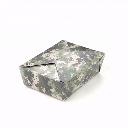 Bio Tek 71 oz Rectangle Camouflage Paper #3 Bio Box Take Out Container - 8 1/2" x 6 1/4" x 2 1/2" - 200 count box
