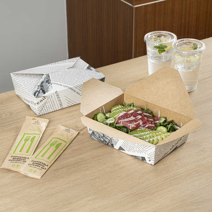 Bio Tek 71 oz Rectangle Newsprint Paper #3 Bio Box Take Out Container - 8 1/2" x 6 1/4" x 2 1/2" - 200 count box