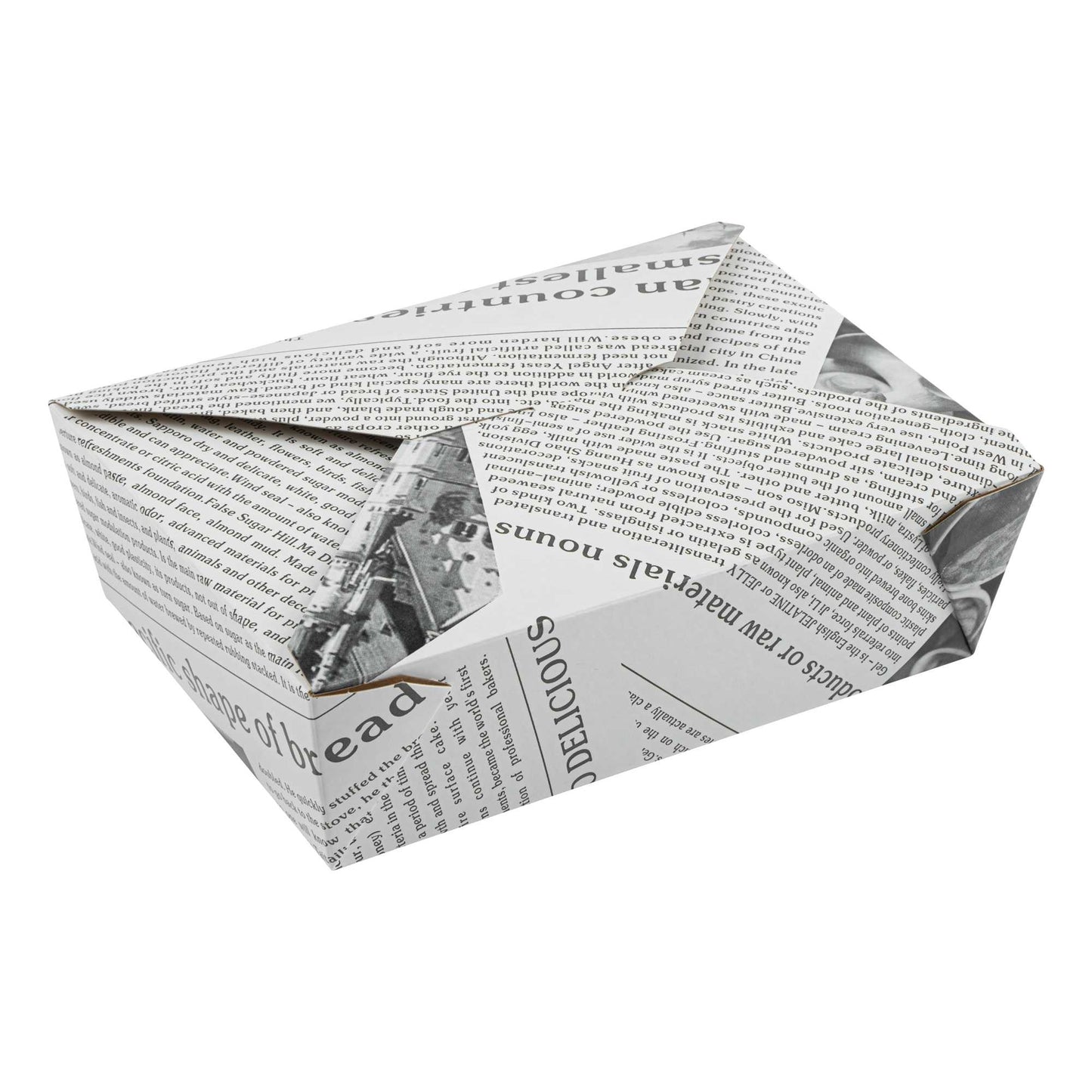 Bio Tek 71 oz Rectangle Newsprint Paper #3 Bio Box Take Out Container - 8 1/2" x 6 1/4" x 2 1/2" - 200 count box