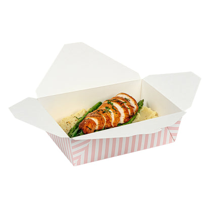 Bio Tek 71 oz Rectangle Pink and White Stripe Paper #3 Bio Box Take Out Container - 8 1/2" x 6 1/4" x 2 1/2" -50 count box