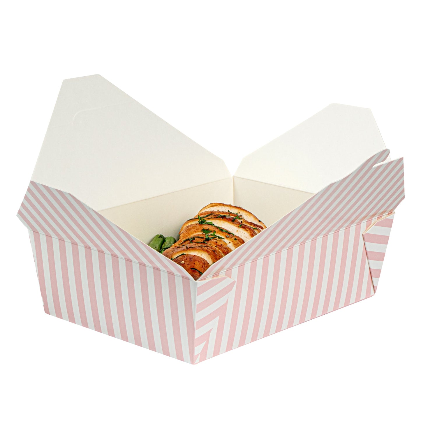 Bio Tek 71 oz Rectangle Pink and White Stripe Paper #3 Bio Box Take Out Container - 8 1/2" x 6 1/4" x 2 1/2" -50 count box