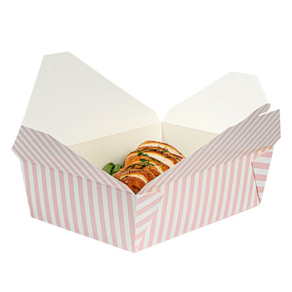 Bio Tek 71 oz Rectangle Pink and White Stripe Paper #3 Bio Box Take Out Container - 8 1/2" x 6 1/4" x 2 1/2" -50 count box