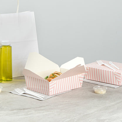Bio Tek 71 oz Rectangle Pink and White Stripe Paper #3 Bio Box Take Out Container - 8 1/2" x 6 1/4" x 2 1/2" -50 count box