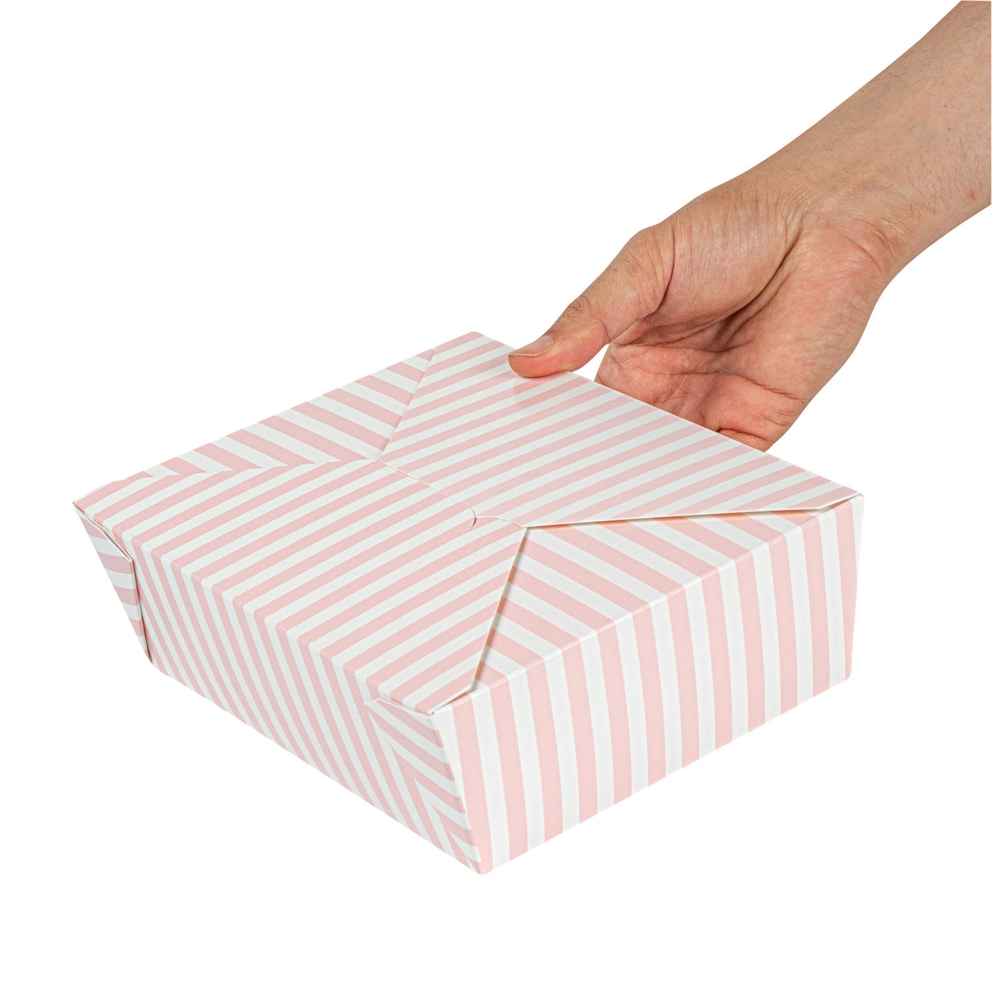 Bio Tek 71 oz Rectangle Pink and White Stripe Paper #3 Bio Box Take Out Container - 8 1/2" x 6 1/4" x 2 1/2" - 200 count box