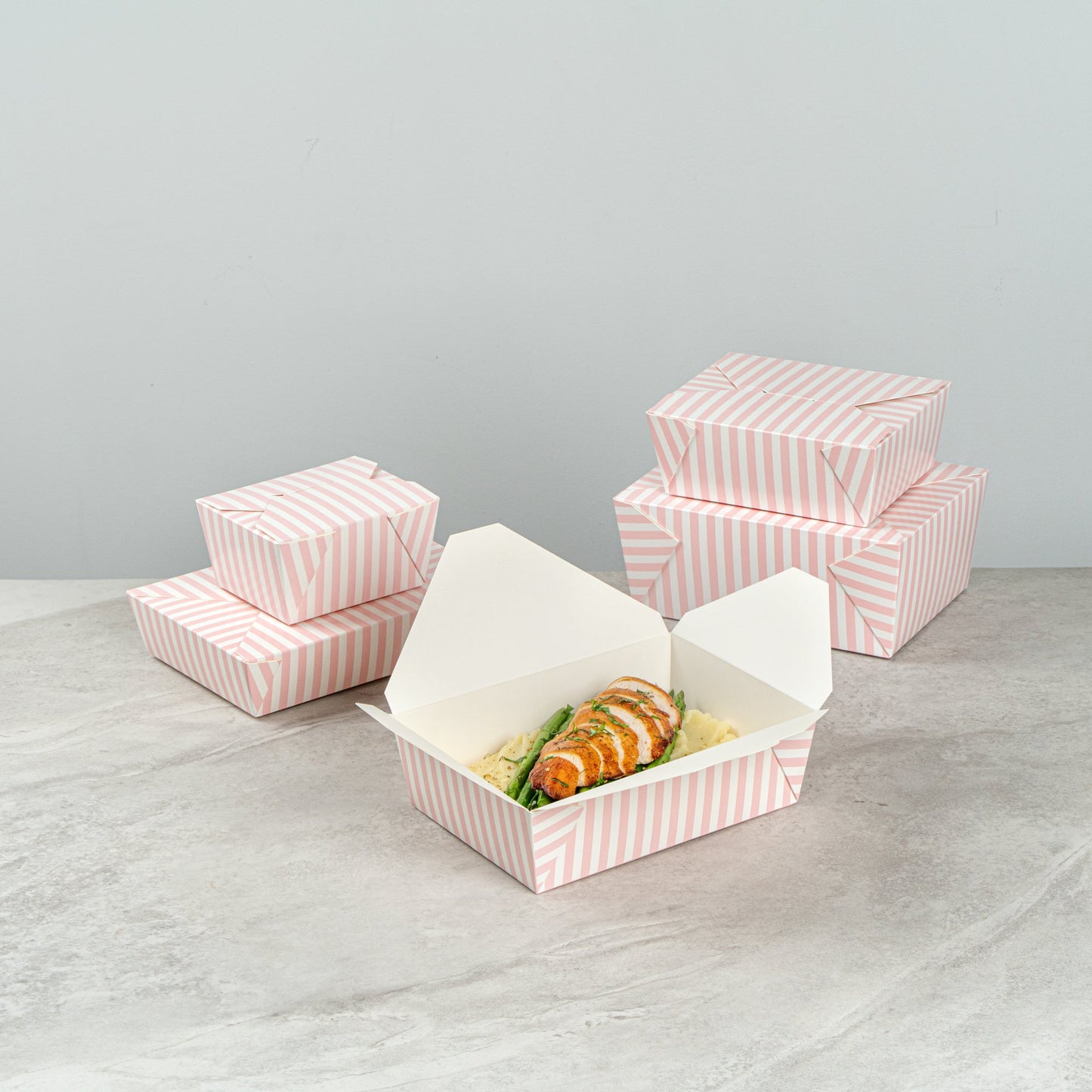 Bio Tek 71 oz Rectangle Pink and White Stripe Paper #3 Bio Box Take Out Container - 8 1/2" x 6 1/4" x 2 1/2" - 200 count box