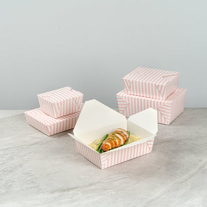 Bio Tek 71 oz Rectangle Pink and White Stripe Paper #3 Bio Box Take Out Container - 8 1/2" x 6 1/4" x 2 1/2" - 200 count box
