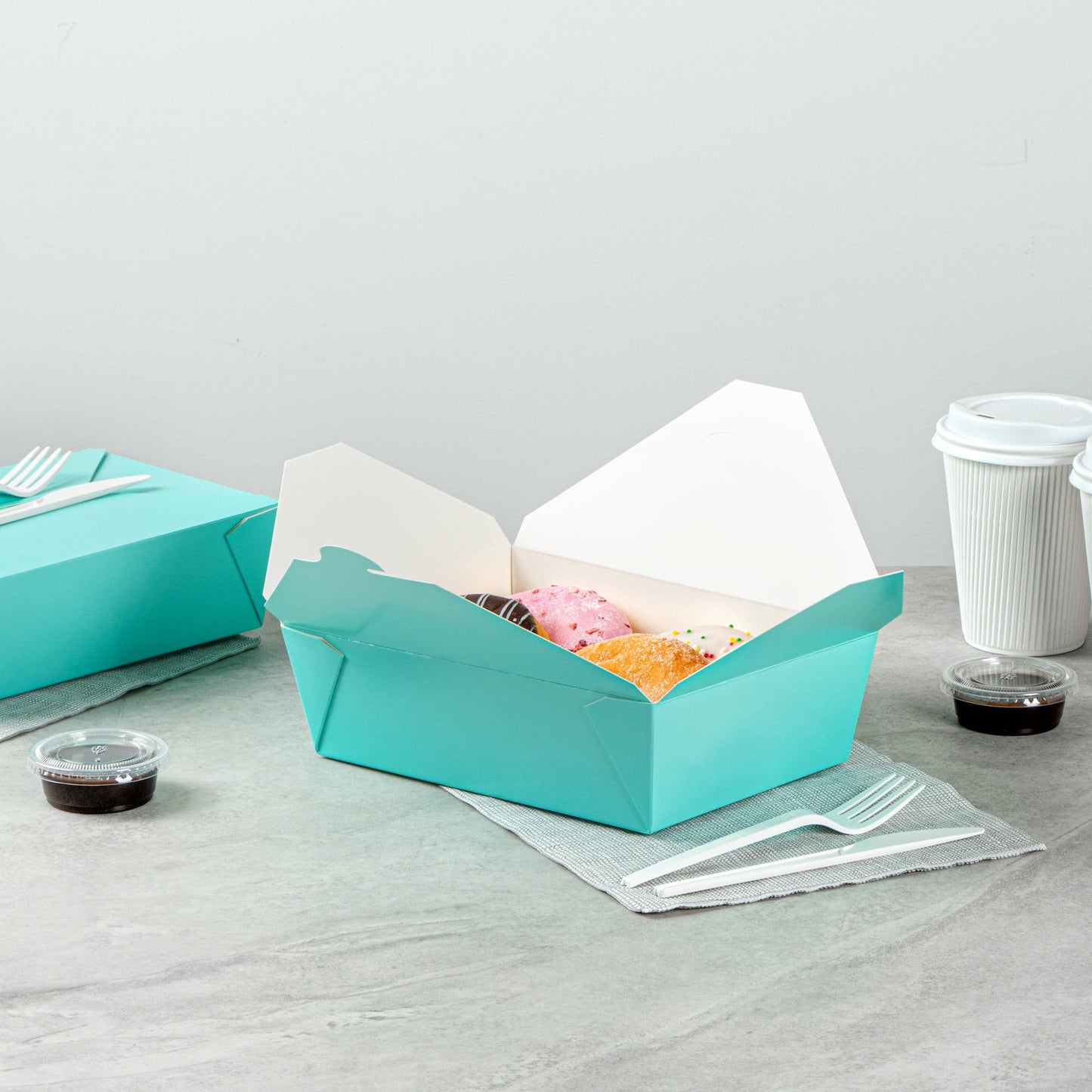 Bio Tek 71 oz Rectangle Turquoise Paper #3 Bio Box Take Out Container - 8 1/2" x 6 1/4" x 2 1/2" -50 count box