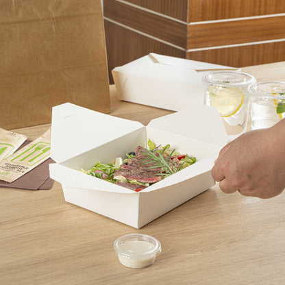 Bio Tek 71 oz Rectangle White Paper #3 Bio Box Take Out Container - 8 1/2" x 6 1/4" x 2 1/2" - 50 count box