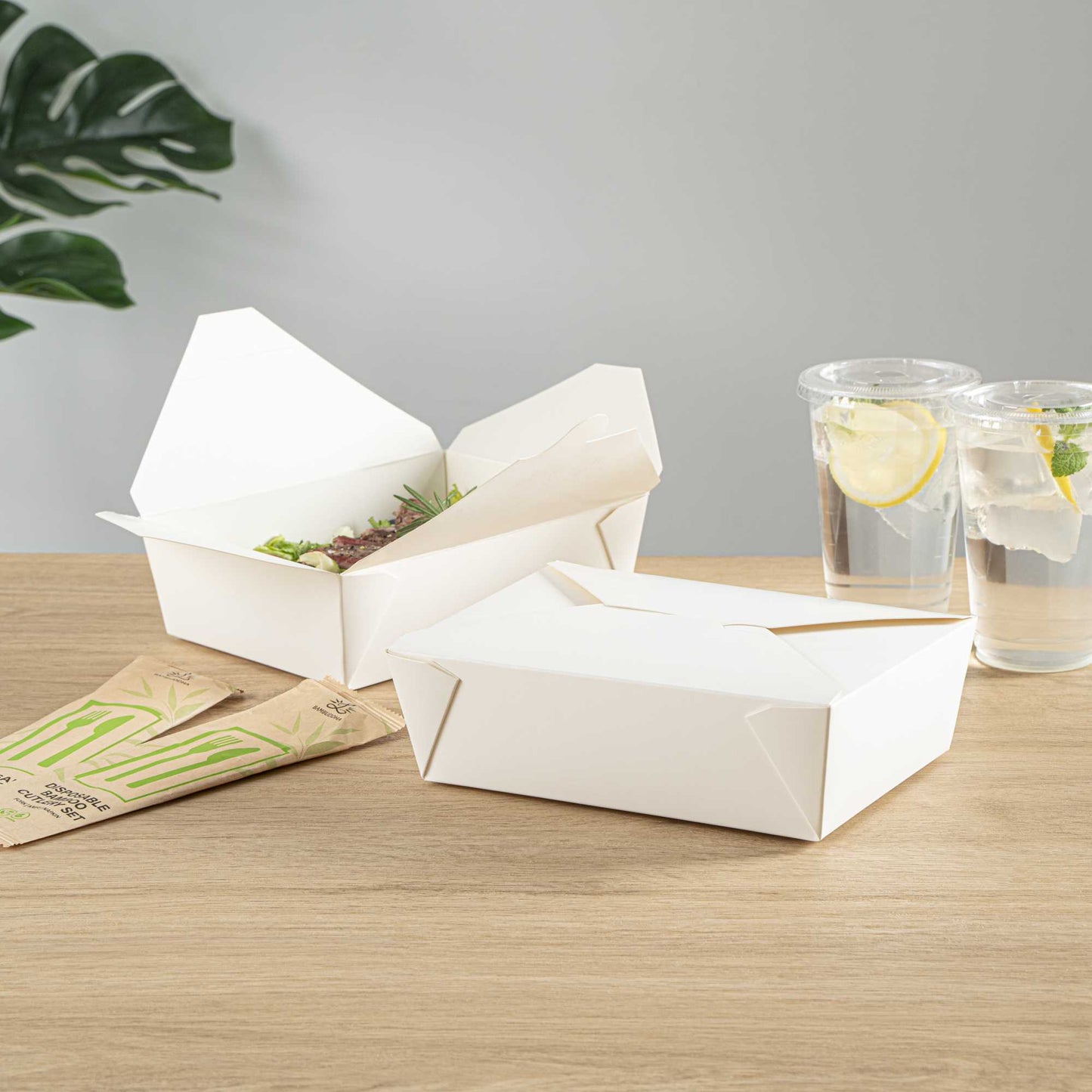 Bio Tek 71 oz Rectangle White Paper #3 Bio Box Take Out Container - 8 1/2" x 6 1/4" x 2 1/2" - 200 count box