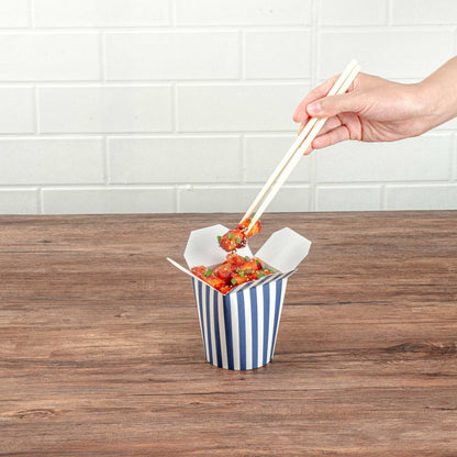 Bio Tek 16 oz Round Blue and White Stripe Paper Noodle Take Out Container - 3 1/4" x 3" x 4" -50 count box