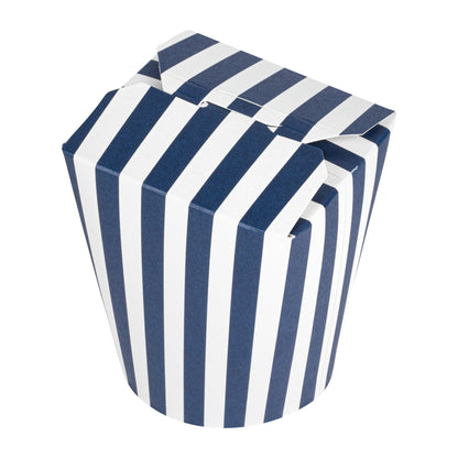 Bio Tek 16 oz Round Blue and White Stripe Paper Noodle Take Out Container - 3 1/4" x 3" x 4" - 200 count box