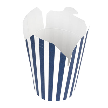 Bio Tek 16 oz Round Blue and White Stripe Paper Noodle Take Out Container - 3 1/4" x 3" x 4" - 200 count box