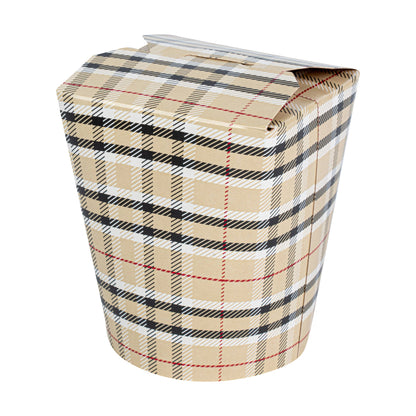 Bio Tek 16 oz Round Plaid Paper Noodle Take Out Container - 3 1/4" x 3" x 4" -50 count box