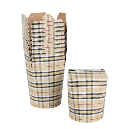 Bio Tek 16 oz Round Plaid Paper Noodle Take Out Container - 3 1/4" x 3" x 4" -50 count box