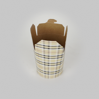 Bio Tek 16 oz Round Plaid Paper Noodle Take Out Container - 3 1/4" x 3" x 4" -50 count box