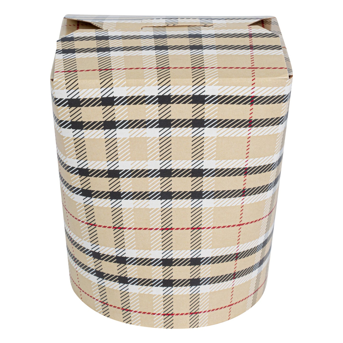 Bio Tek 16 oz Round Plaid Paper Noodle Take Out Container - 3 1/4" x 3" x 4" - 200 count box