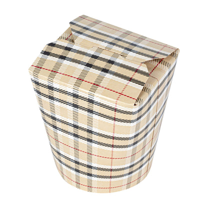 Bio Tek 16 oz Round Plaid Paper Noodle Take Out Container - 3 1/4" x 3" x 4" - 200 count box